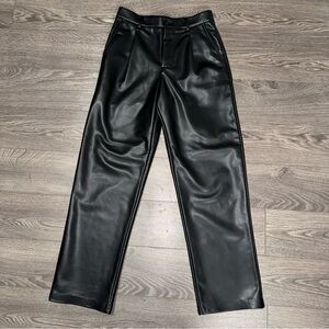 Zara Dress Pants Womens M 29” Black Faux Vegan Leather High Rise Straight Leg